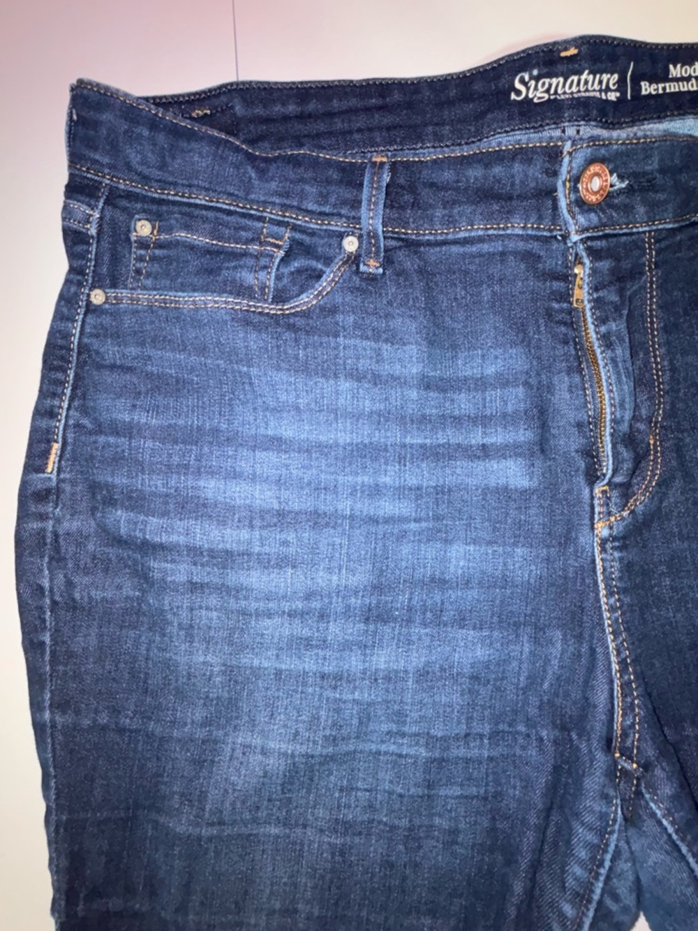 Women’s Signature Dark Blue Cropped Denim Bermuda Shorts - Picture 2 of 16